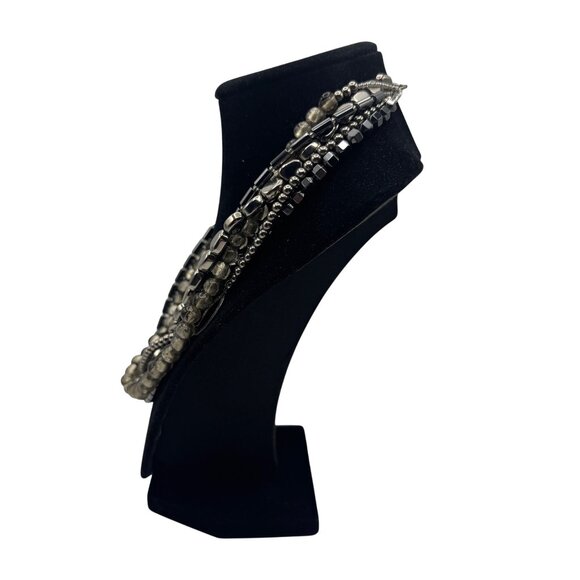 Multistrand Silver Beaded Statement Necklace Adjustable Sterling .925 Tag 16-18 - Picture 3 of 5